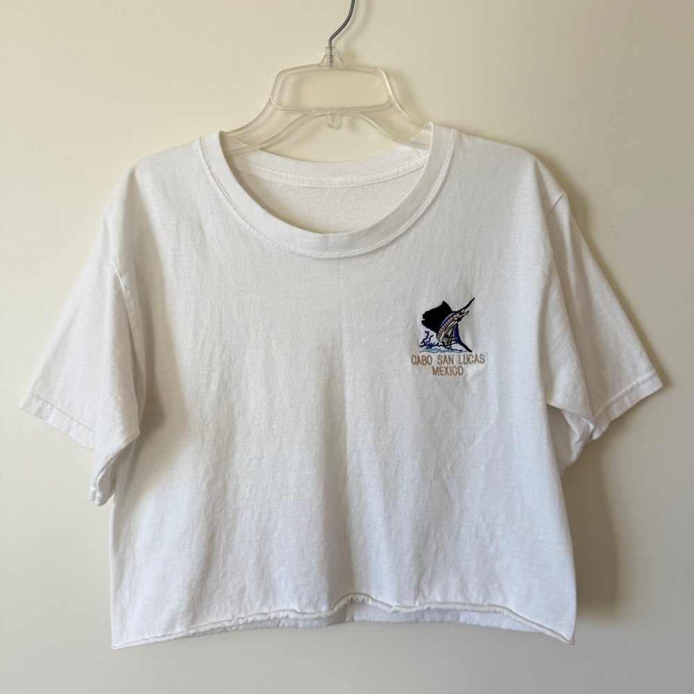 Cabo San Lucas Mexico White Embroidered Cropped T-shirt Shirt Top